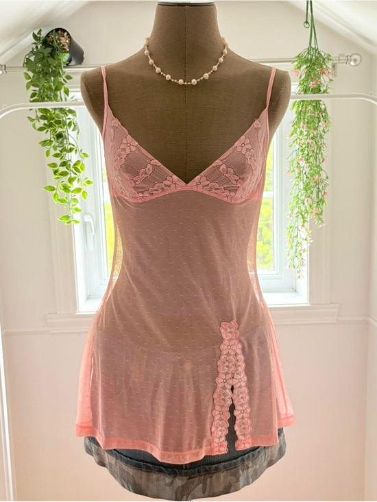La SENZA Other - Sheer Pink Lace Slip Cami with Floral Pattern